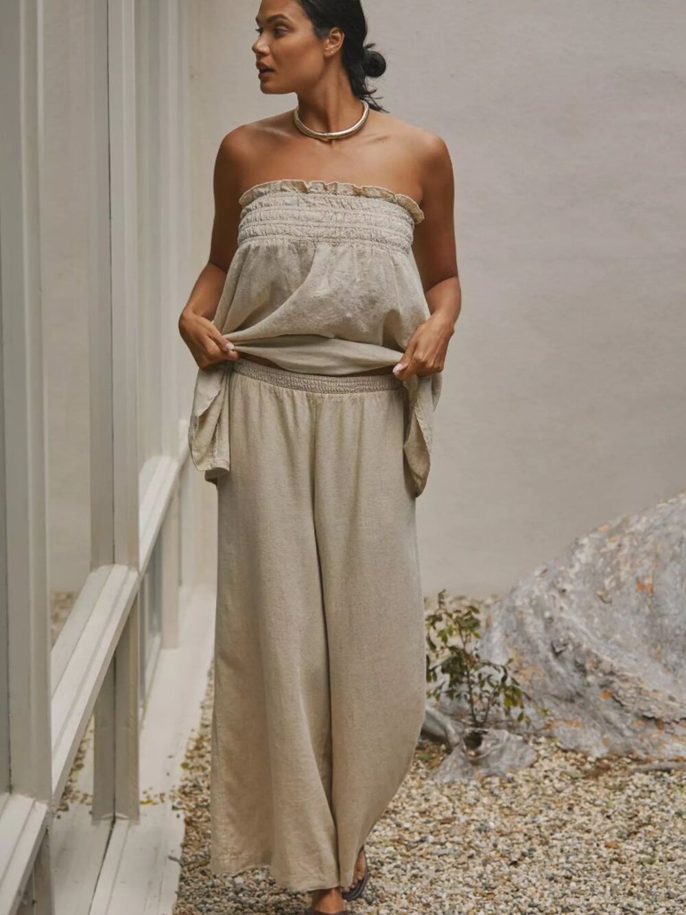 Anthro Smocked Linen Pants
